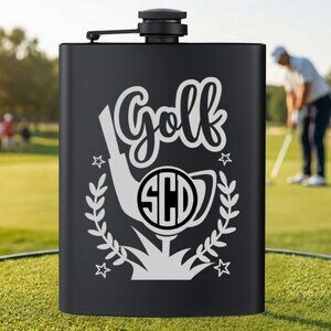 Personalized Golf Club Monogram Sports Black Flask | Golf | Sports | Family Gift